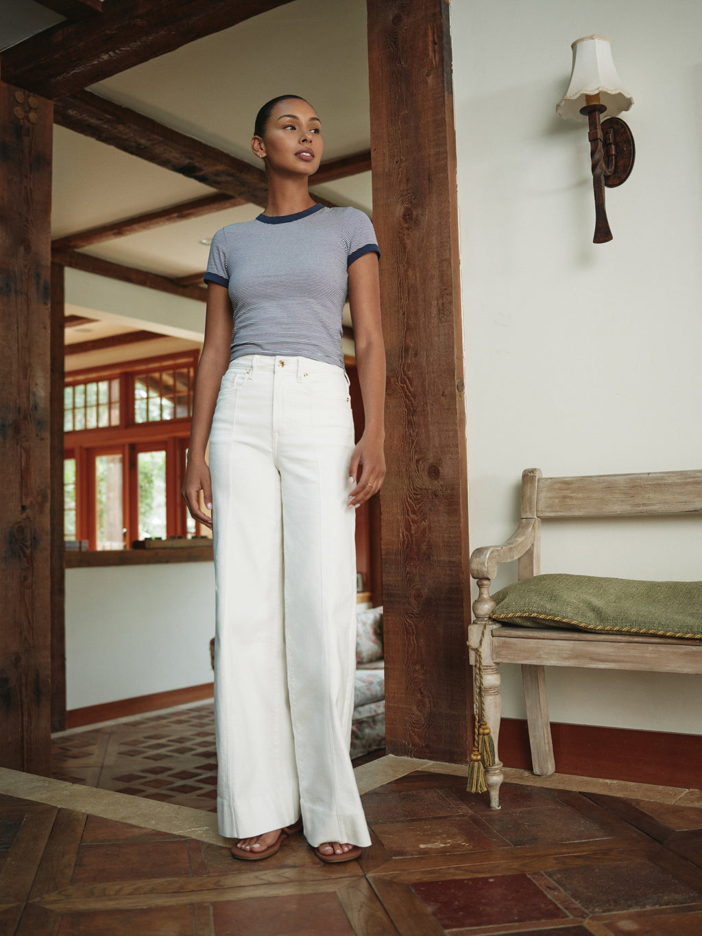 Premium GOOD WAIST PALAZZO JEANS COTTON WHITE