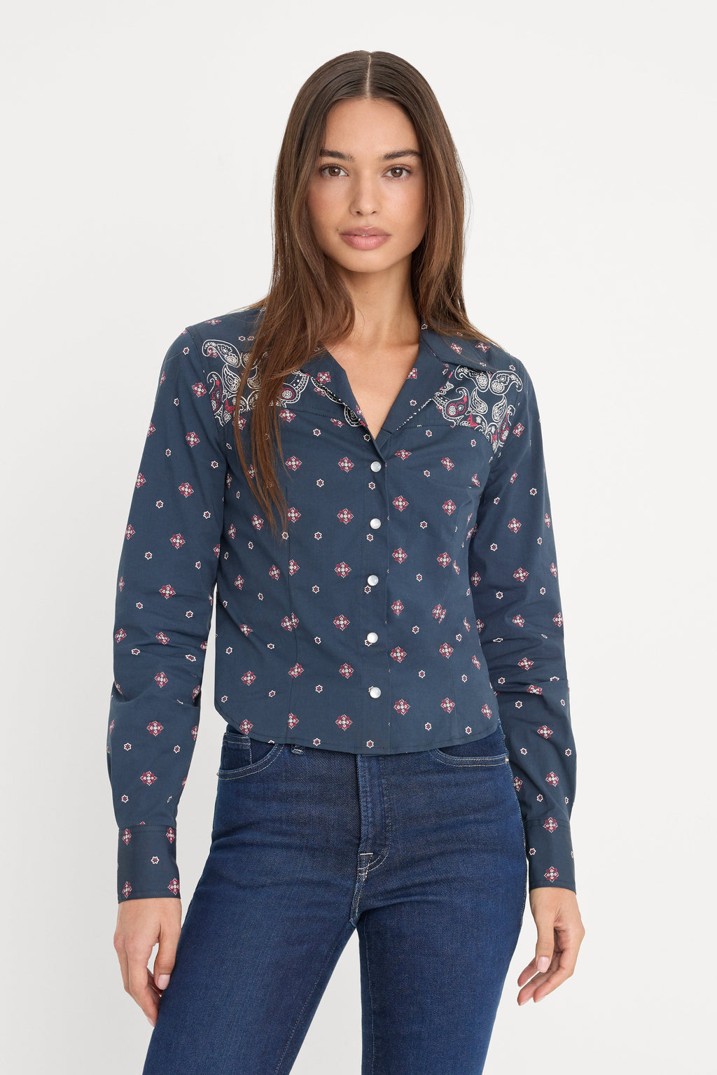 Premium DOLLY TAILORED POPLIN SHIRT NEW NAVY BANDANA PRINT