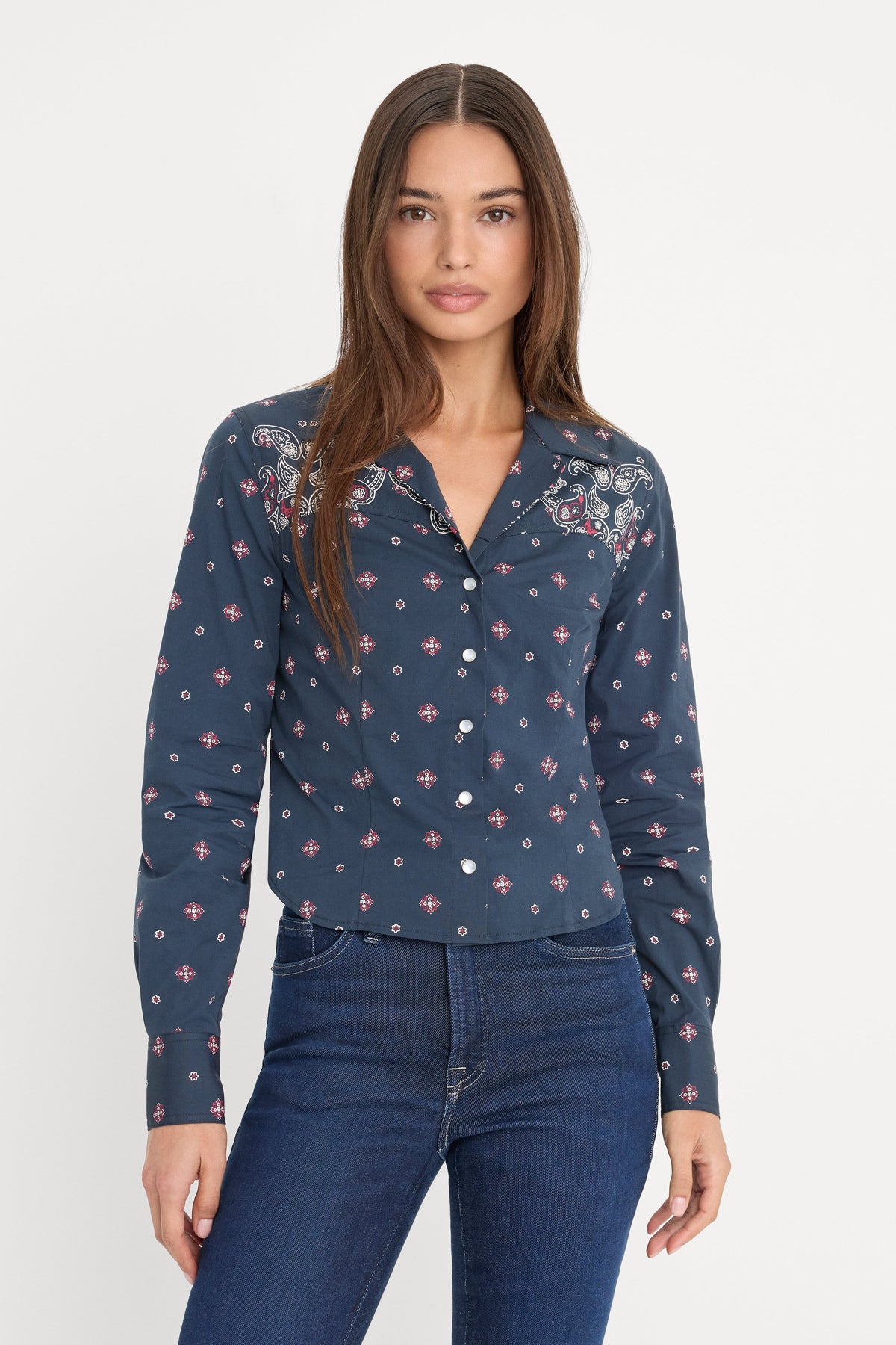 Premium DOLLY TAILORED POPLIN SHIRT NEW NAVY BANDANA PRINT