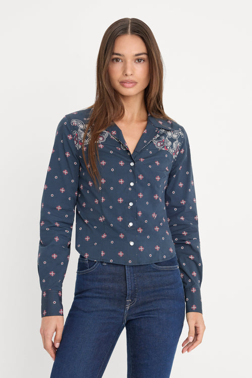 Premium DOLLY TAILORED POPLIN SHIRT NEW NAVY BANDANA PRINT