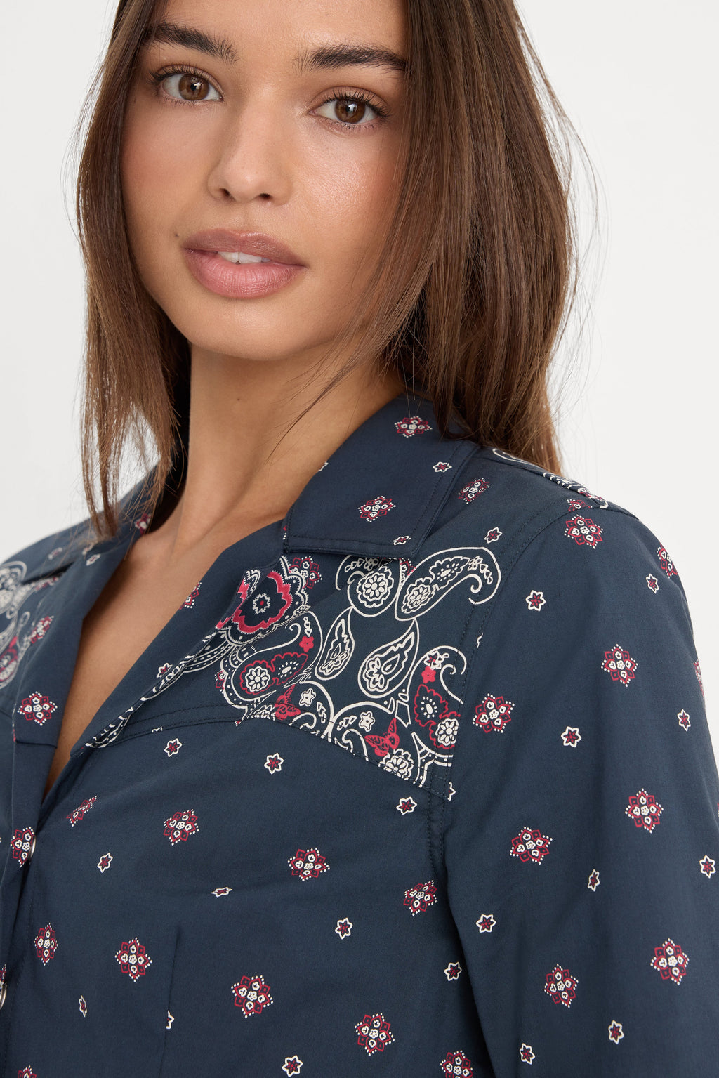 Premium DOLLY TAILORED POPLIN SHIRT NEW NAVY BANDANA PRINT