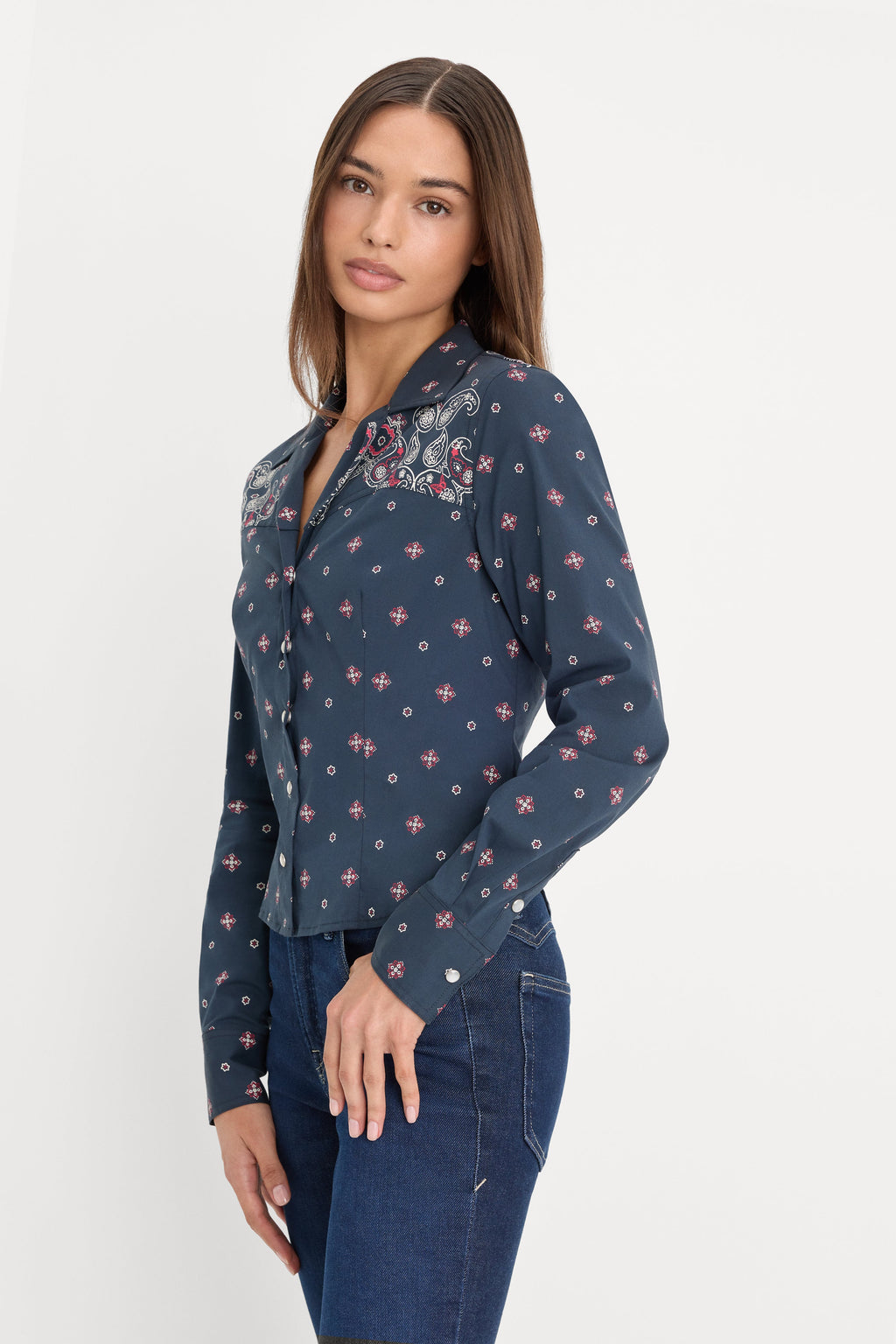 Premium DOLLY TAILORED POPLIN SHIRT NEW NAVY BANDANA PRINT