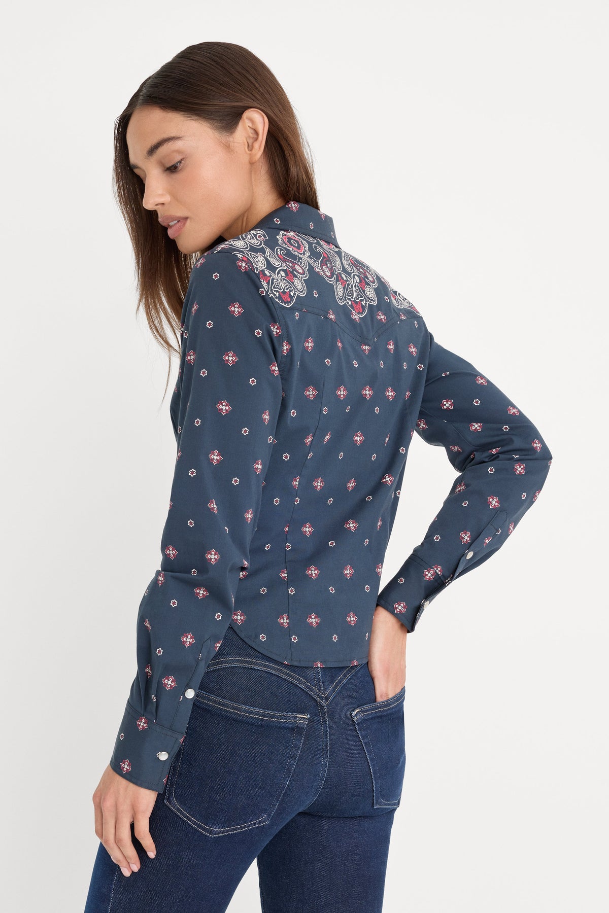 Premium DOLLY TAILORED POPLIN SHIRT NEW NAVY BANDANA PRINT
