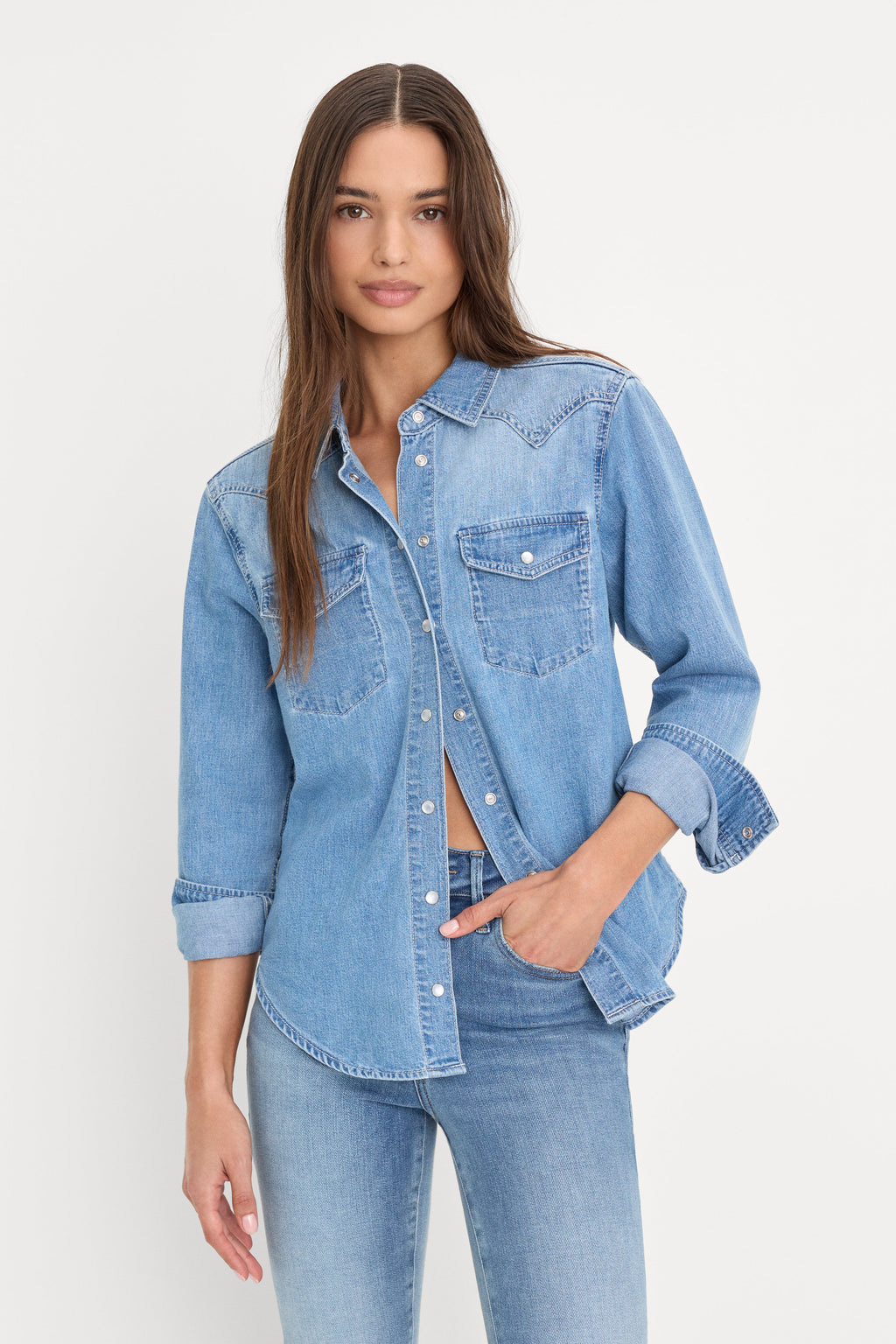 Premium DOLLY SLIM FIT DENIM SHIRT LIGHT BLUE