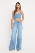 Premium DOLLY JOLEANS EMBROIDERED GOOD WAIST PALAZZO JEANS INDIGO1202