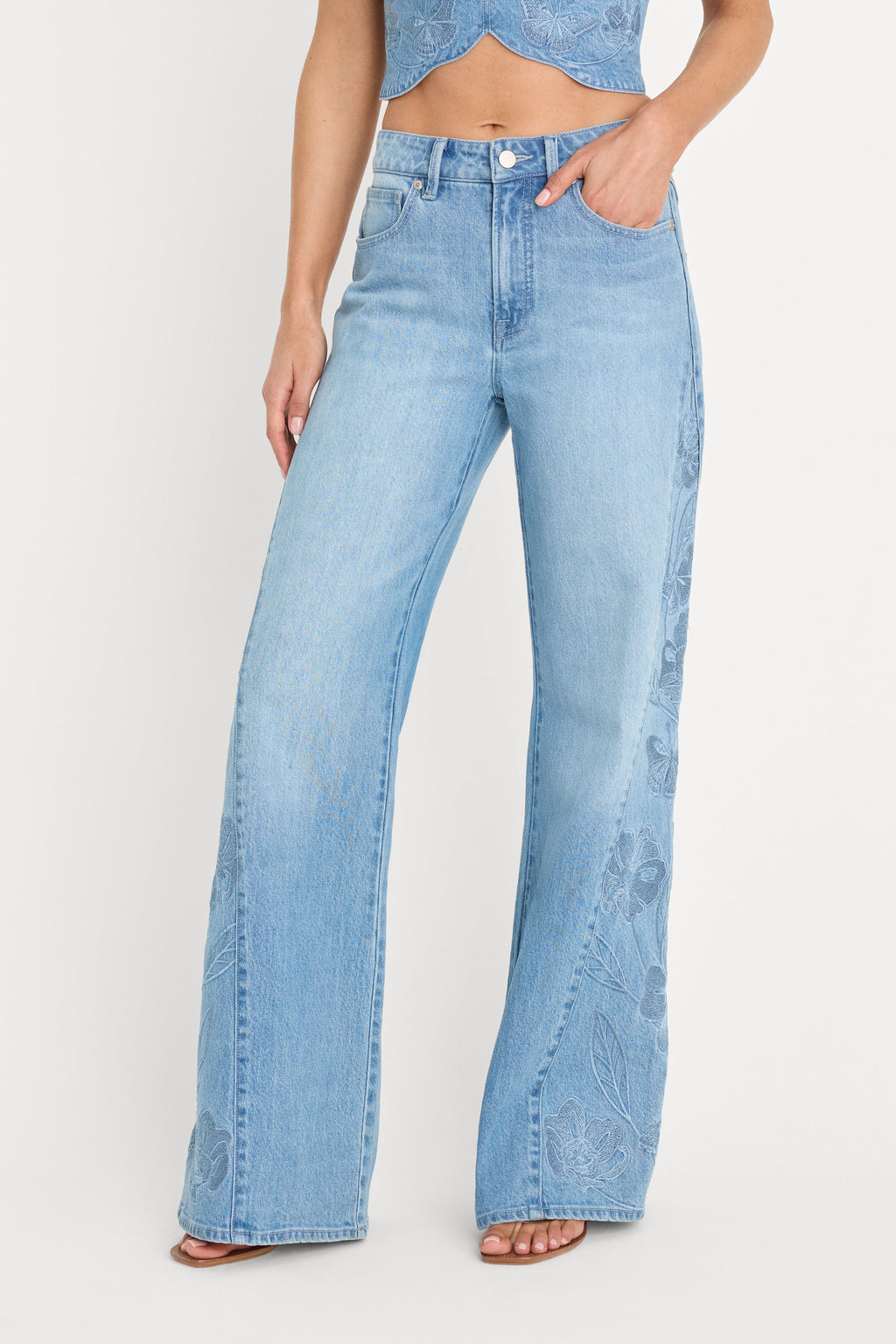 Premium DOLLY JOLEANS EMBROIDERED GOOD WAIST PALAZZO JEANS INDIGO1202