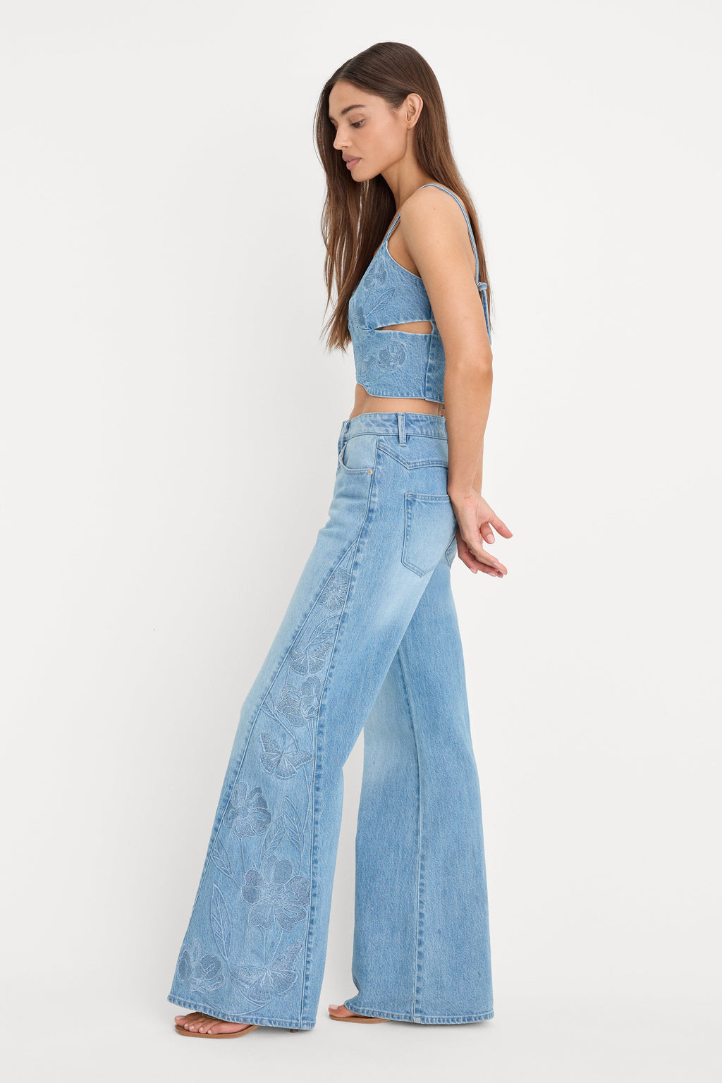 Premium DOLLY JOLEANS EMBROIDERED GOOD WAIST PALAZZO JEANS INDIGO1202