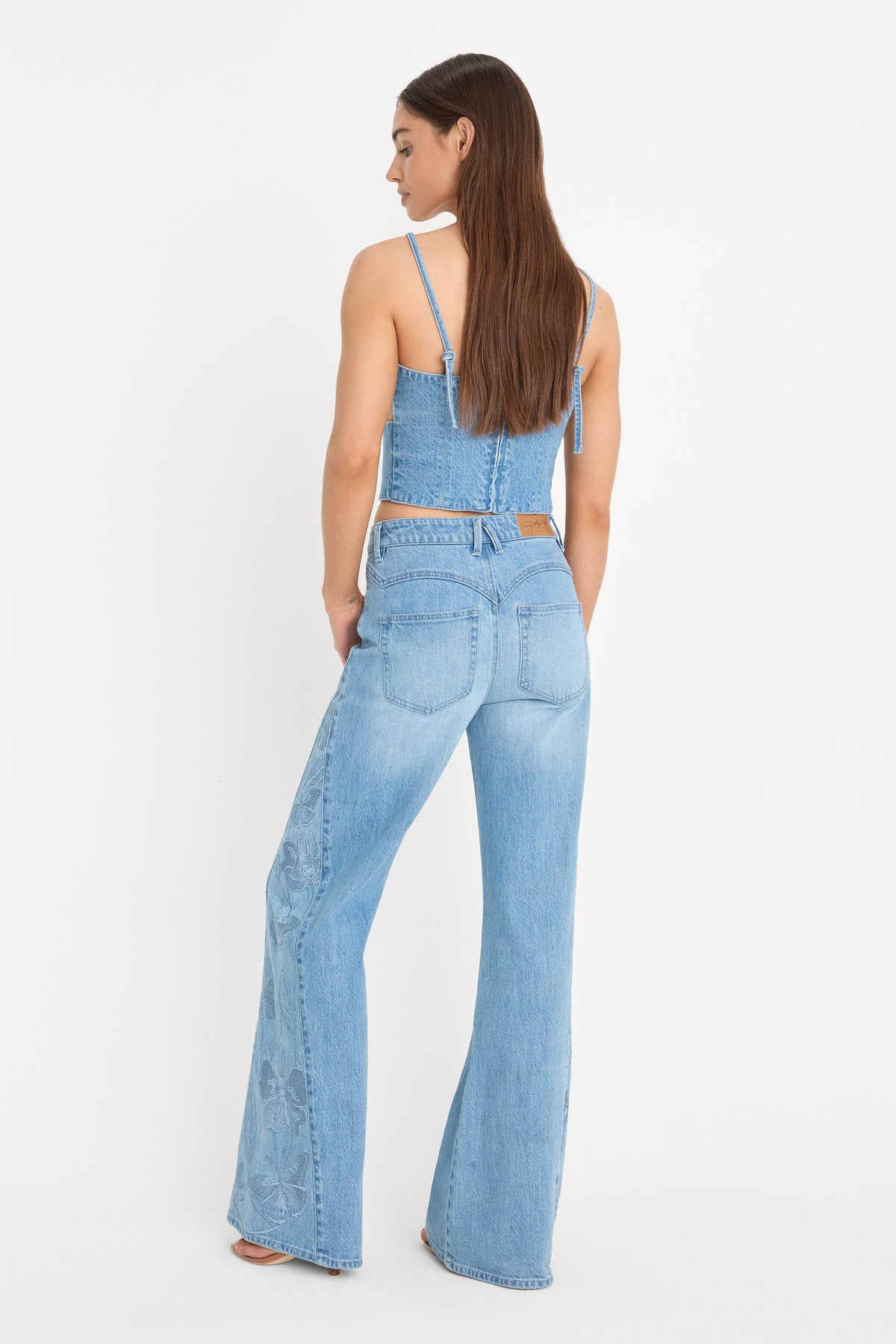 Premium DOLLY JOLEANS EMBROIDERED GOOD WAIST PALAZZO JEANS INDIGO1202