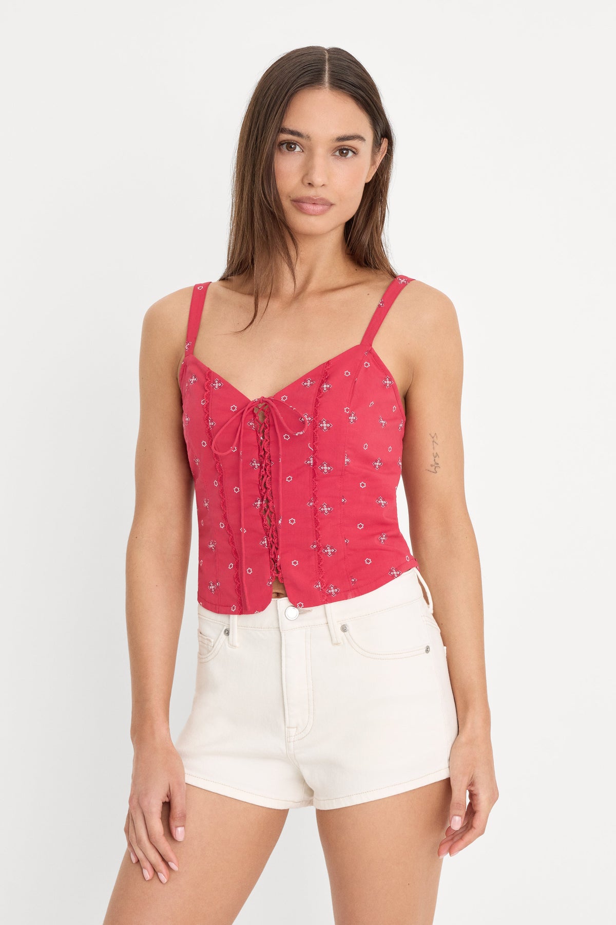 Premium DOLLY LACE UP POPLIN TANK FLARE BANDANA PRINT
