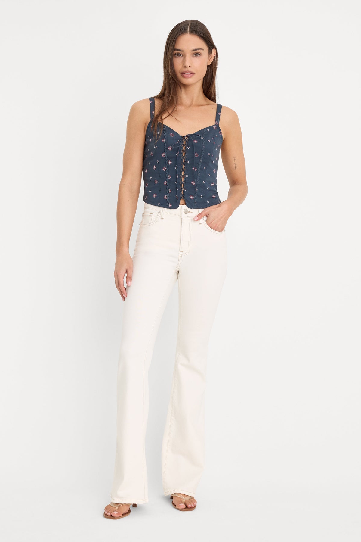 Premium DOLLY LACE UP POPLIN TANK NEW NAVY BANDANA PRINT