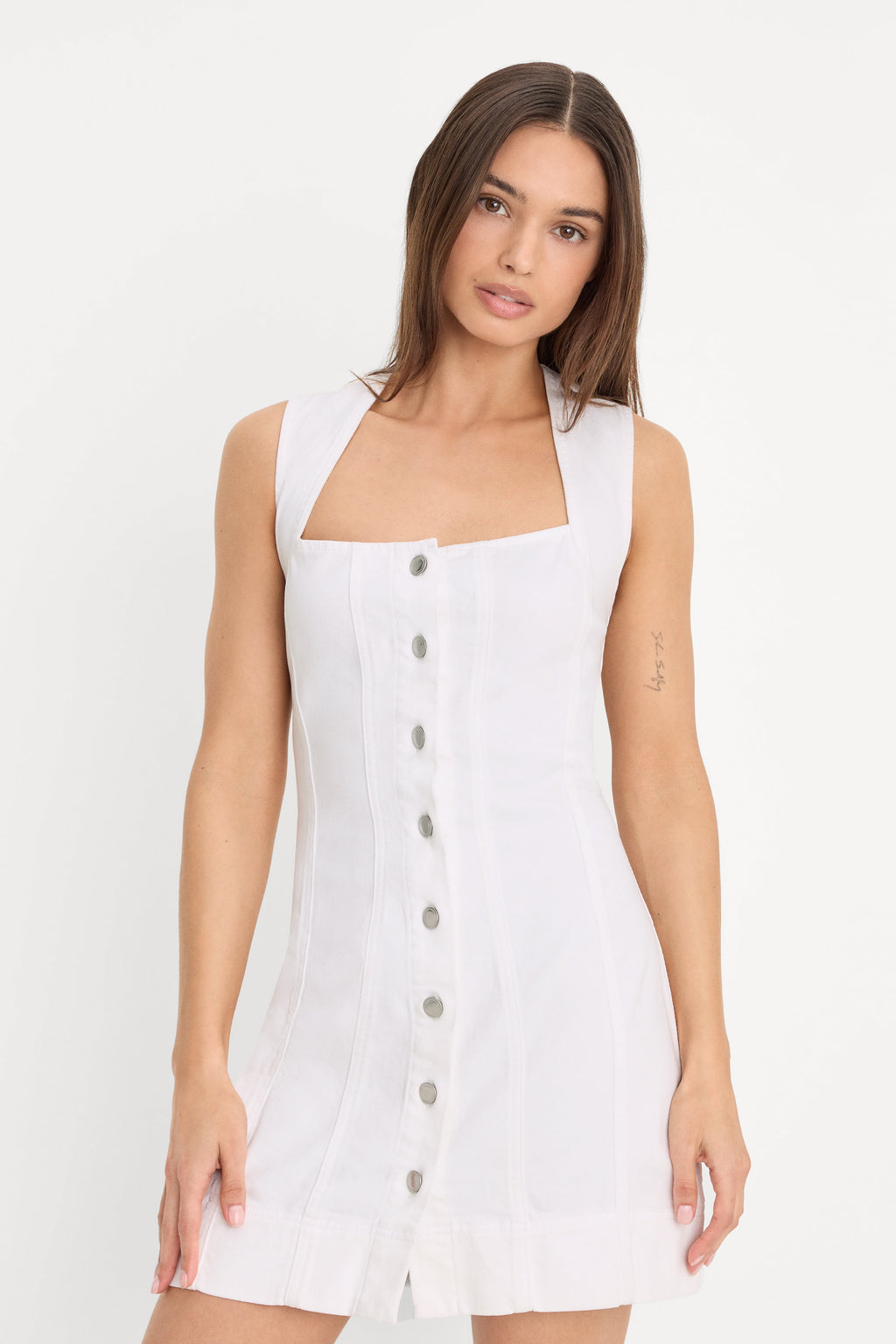 Premium MINI BUTTON FRONT DRESS WHITE001