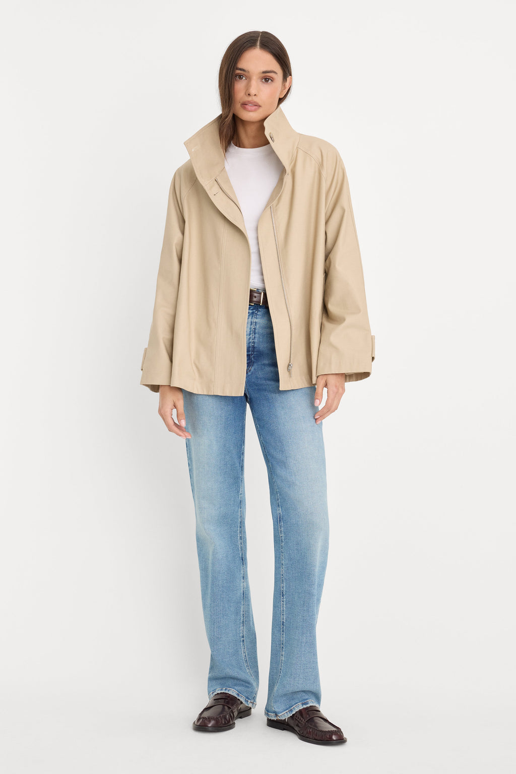 Premium THE FUNNEL NECK TRENCH LIGHT TAUPE