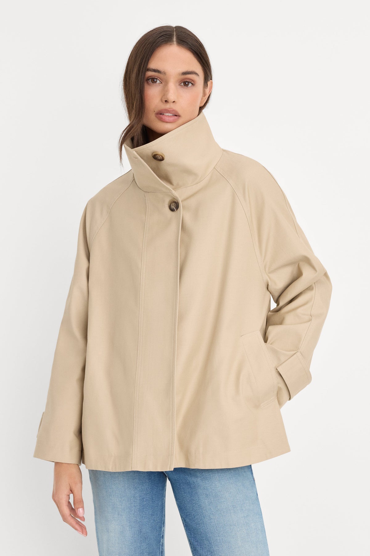 Premium THE FUNNEL NECK TRENCH LIGHT TAUPE