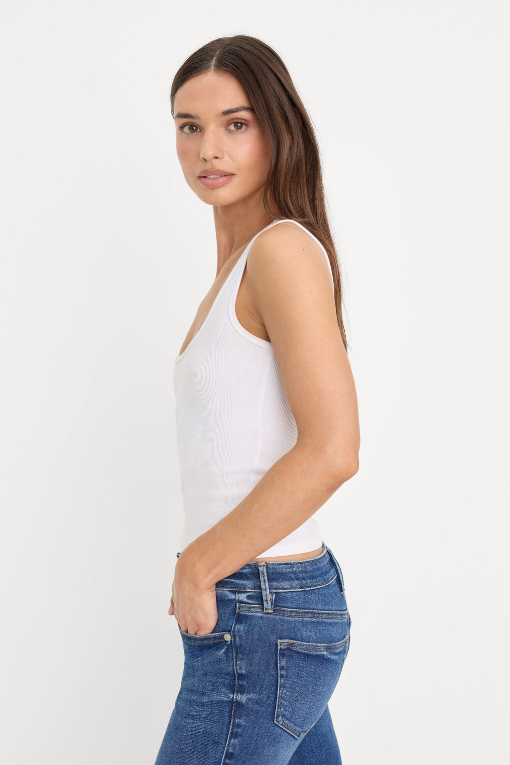 Premium MICRO RIB TANK TOP WHITE001