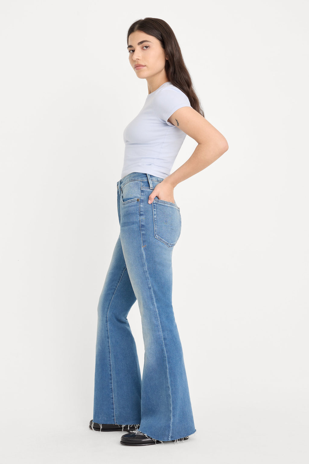 Premium SOFT TECH GOOD PETITE FLARE JEANS INDIGO1211