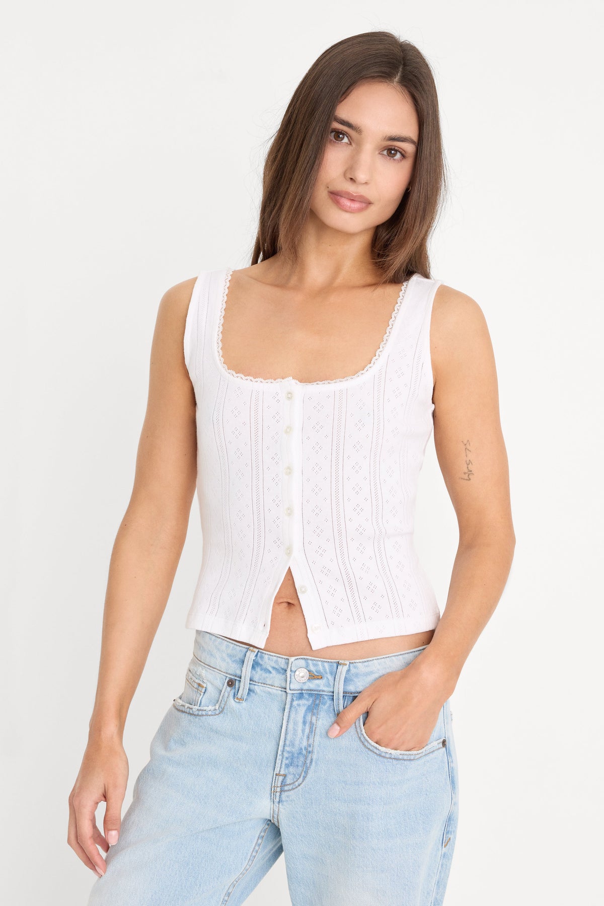 Premium THE POINTELLE BUTTON DOWN TANK WHITE001