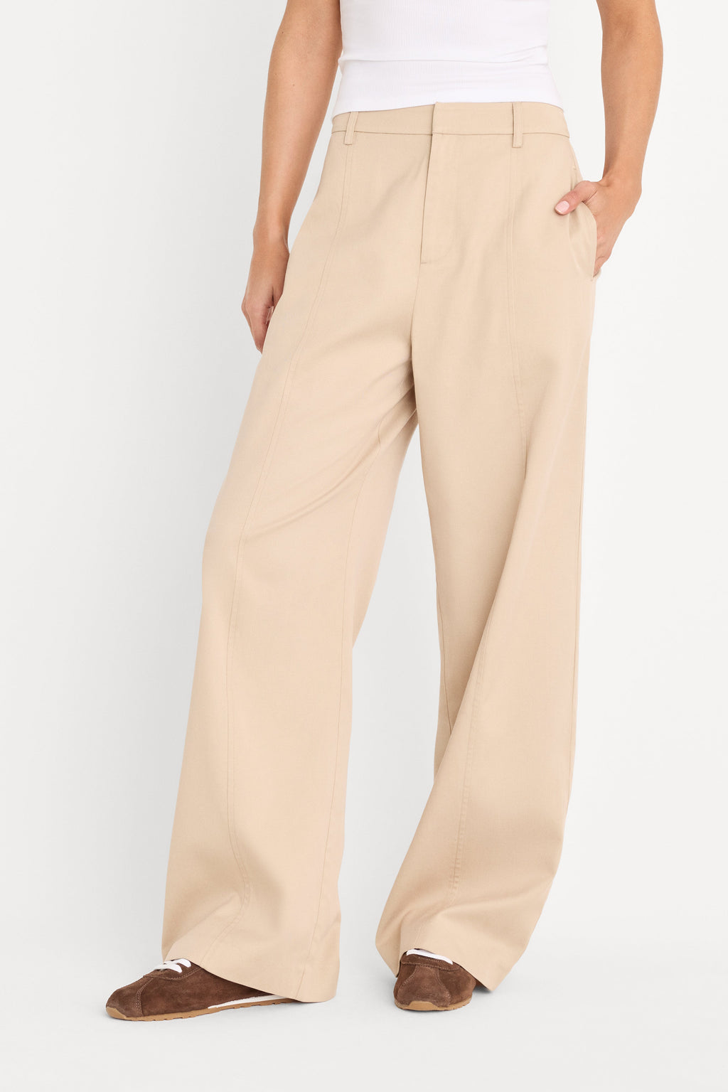 Premium THE SEAMED WIDE LEG TROUSER LIGHT TAUPE