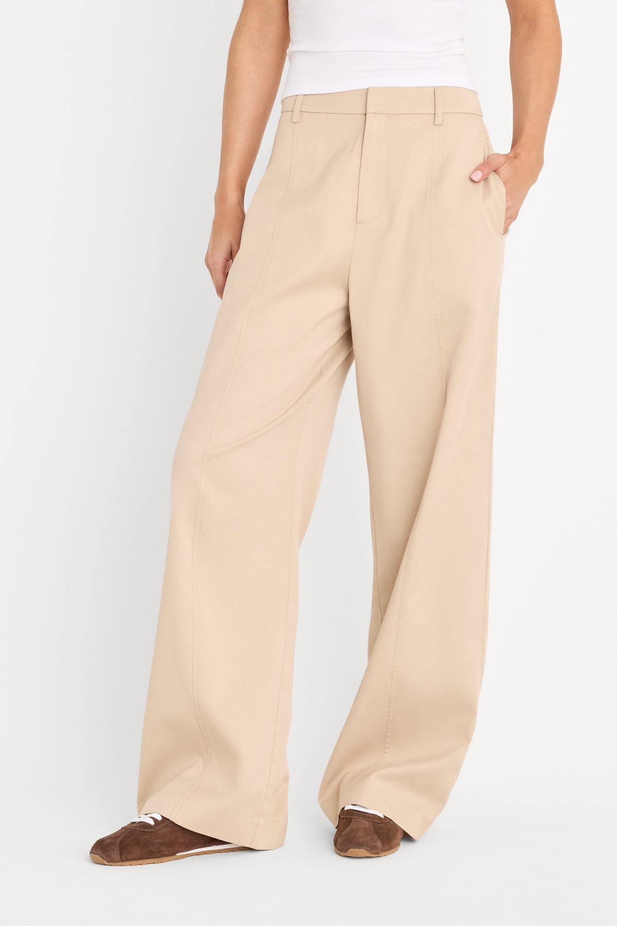 Premium THE SEAMED WIDE LEG TROUSER LIGHT TAUPE