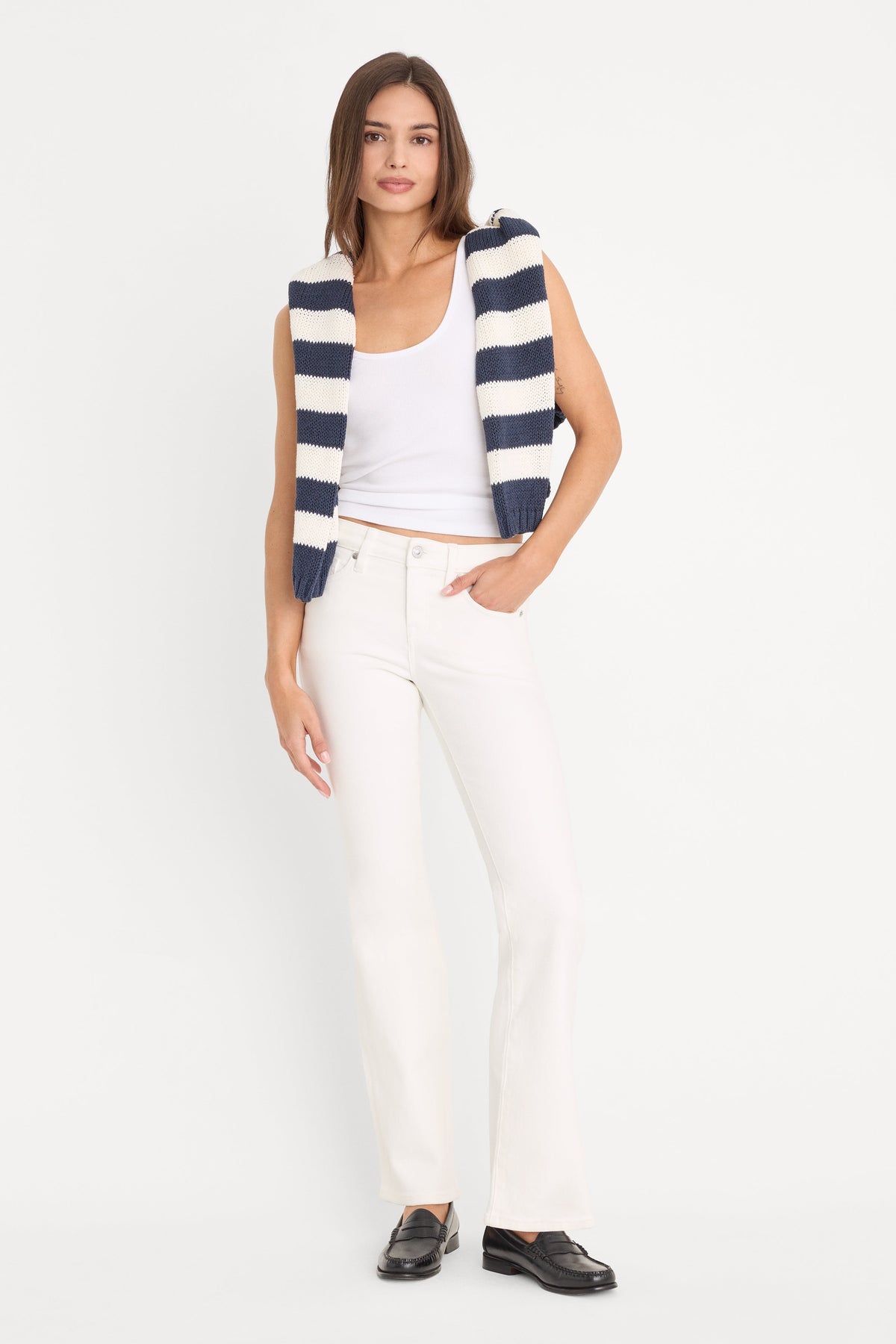 Premium GOOD LOW RISE BOOTCUT JEANS WHITE001