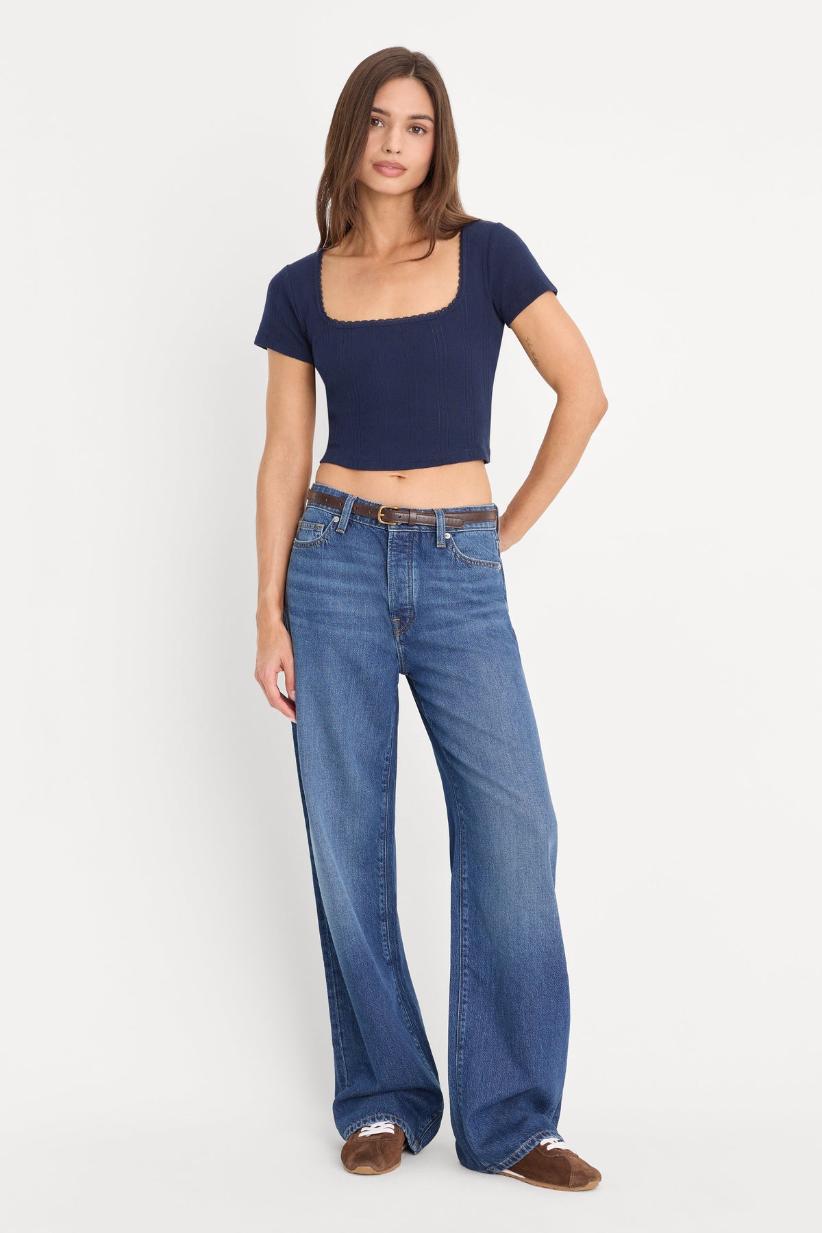 Premium THE POINTELLE SQUARE NECK TOP HORIZON INK