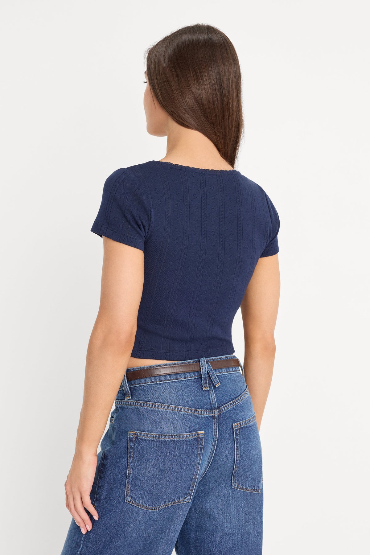Premium THE POINTELLE SQUARE NECK TOP HORIZON INK