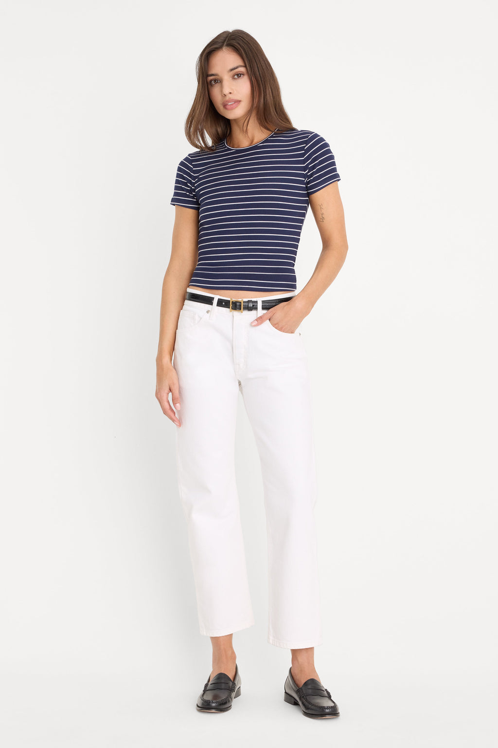 Premium THE RIB BABY TEE SIMPLE STRIPE HORIZON INK
