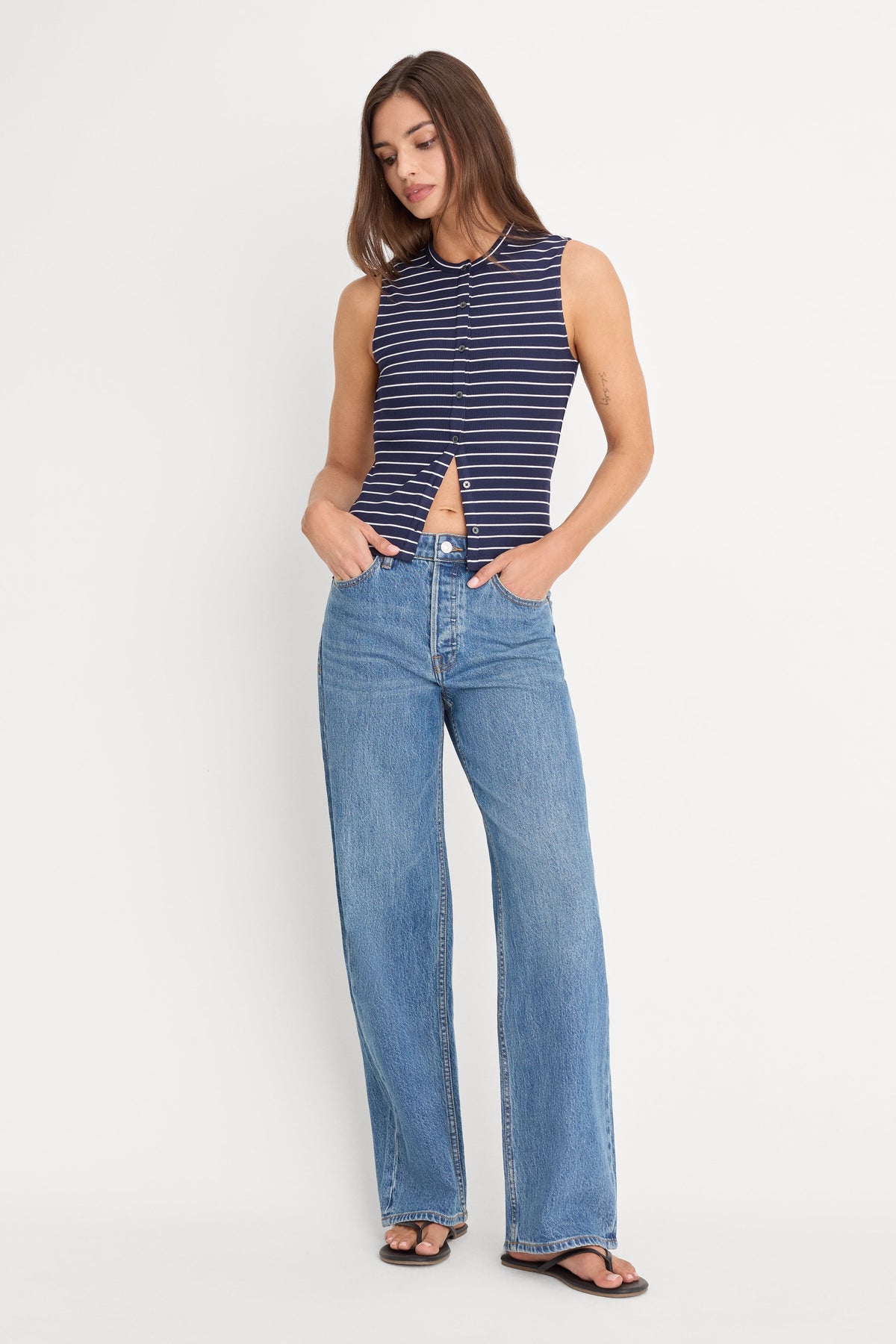 Premium THE RIB SPLAY TOP SIMPLE STRIPE HORIZON INK