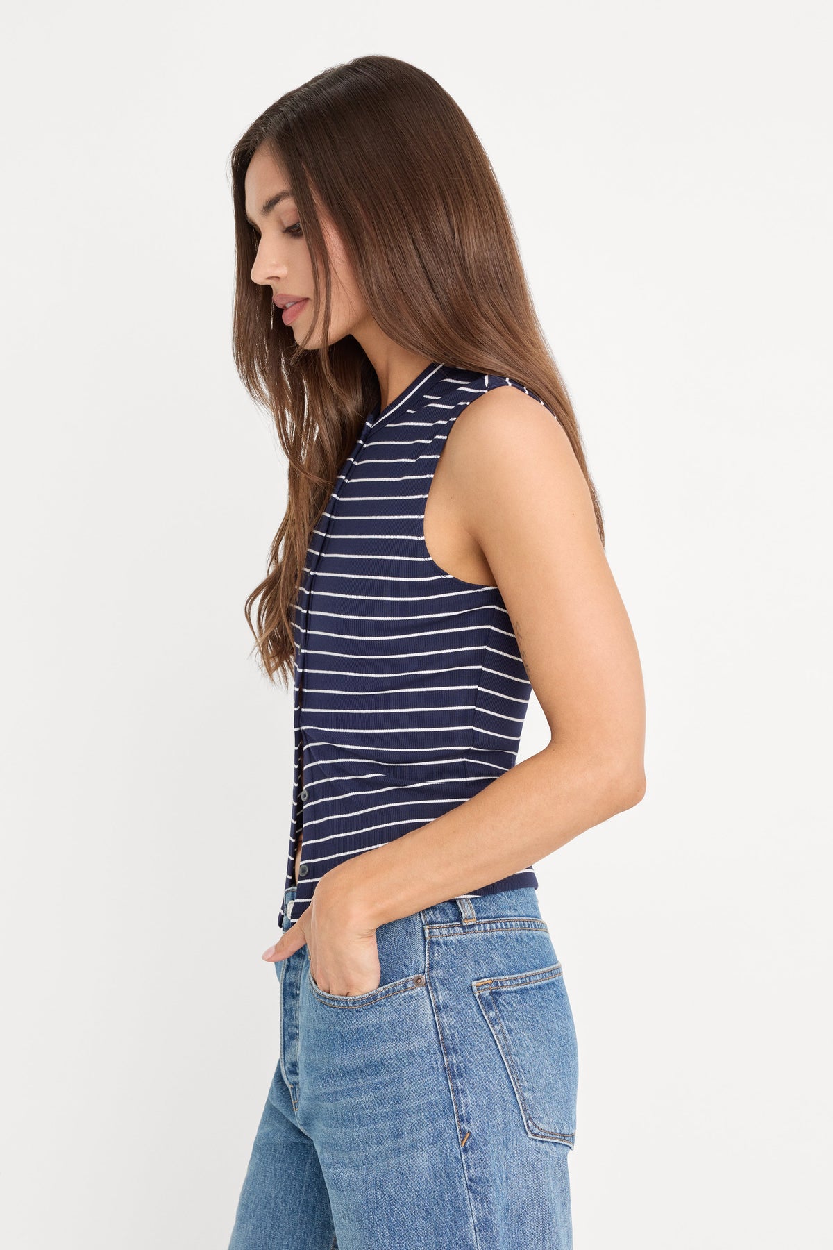 Premium THE RIB SPLAY TOP SIMPLE STRIPE HORIZON INK