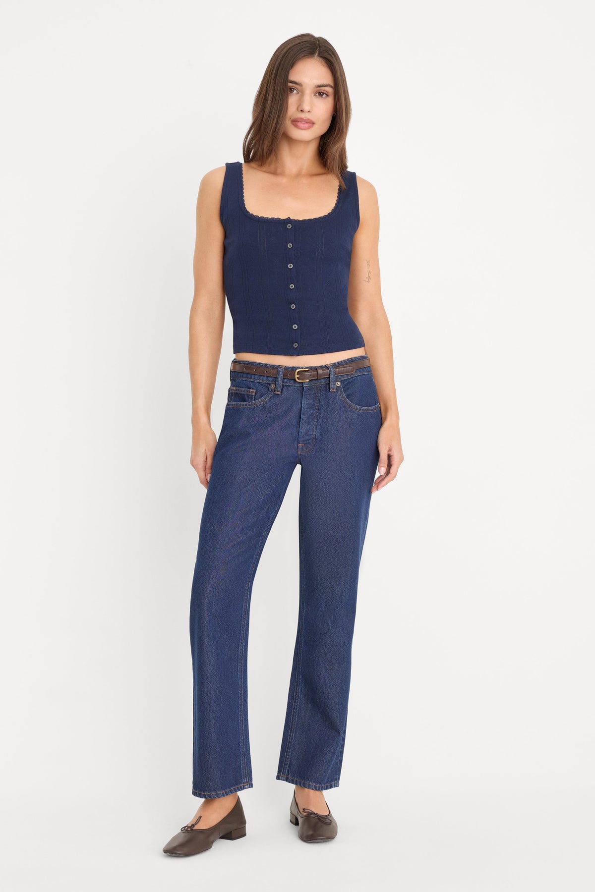 Premium THE POINTELLE BUTTON DOWN TANK HORIZON INK