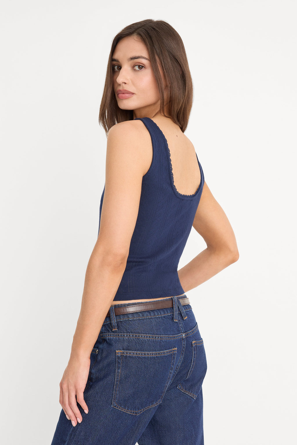 Premium THE POINTELLE BUTTON DOWN TANK HORIZON INK