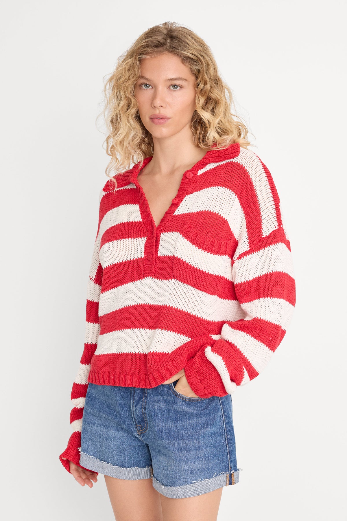 Premium THE HARBOR SWEATER POP RED STRIPE