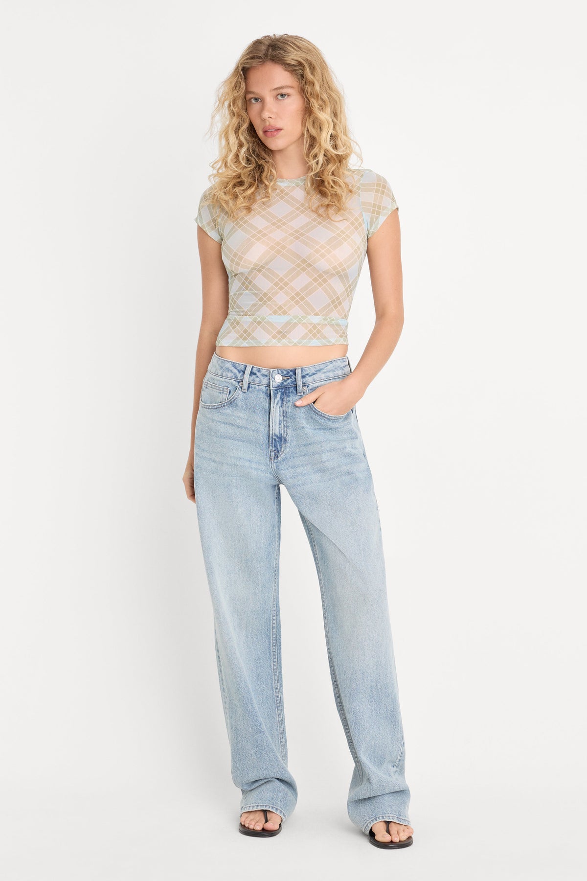 Premium THE MESH BABY TEE SUMMER PLAID HONEY