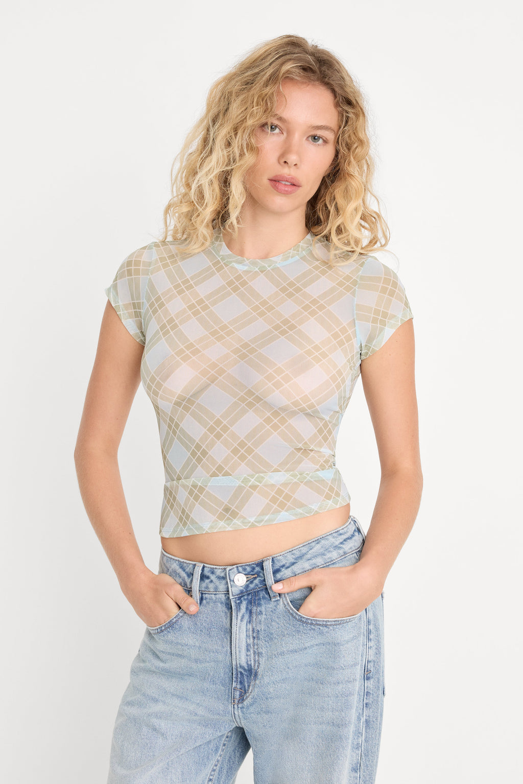 Premium THE MESH BABY TEE SUMMER PLAID HONEY