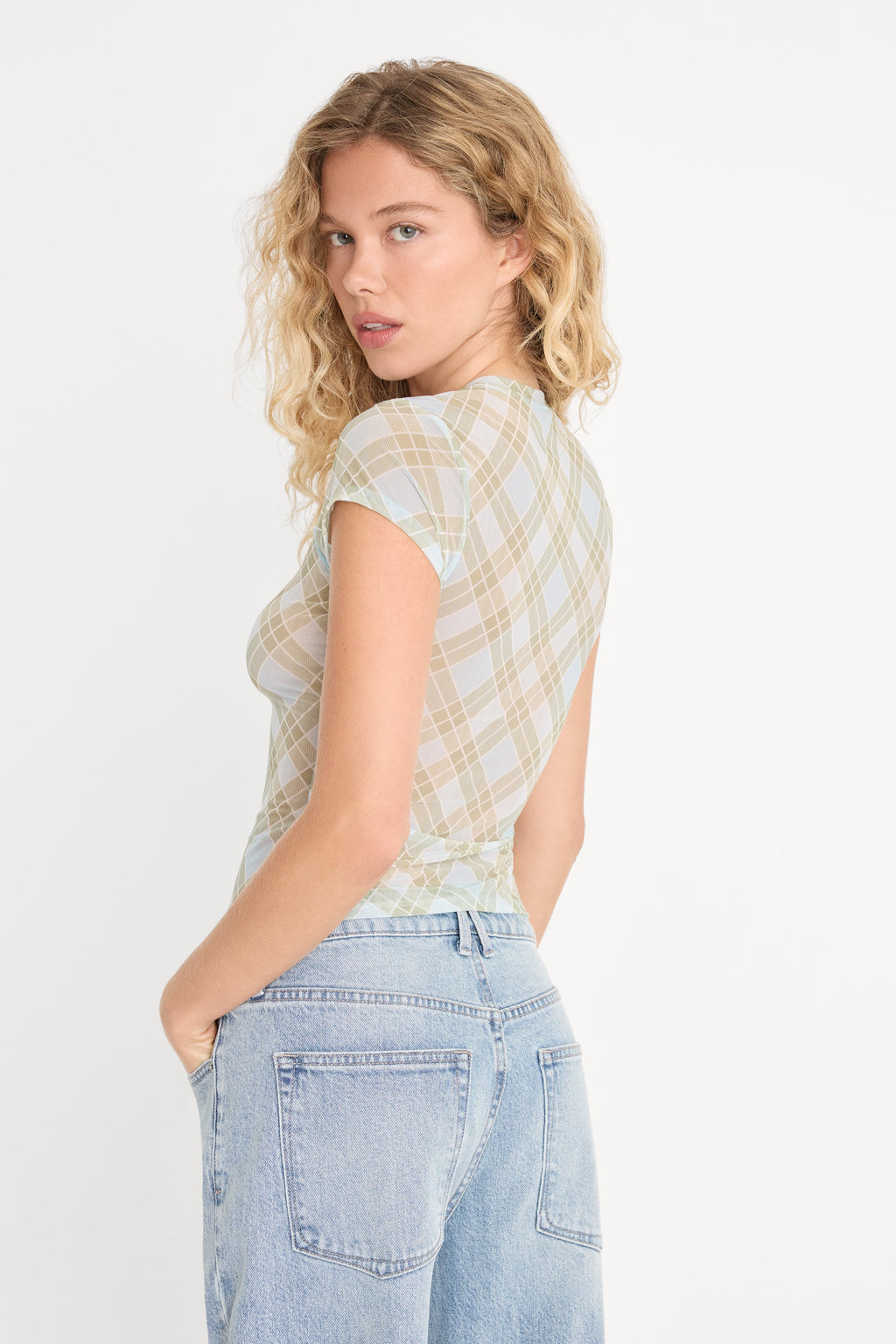 Premium THE MESH BABY TEE SUMMER PLAID HONEY