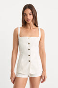 Premium SLEEVELESS DENIM BUTTON FRONT TOP COTTON WHITE