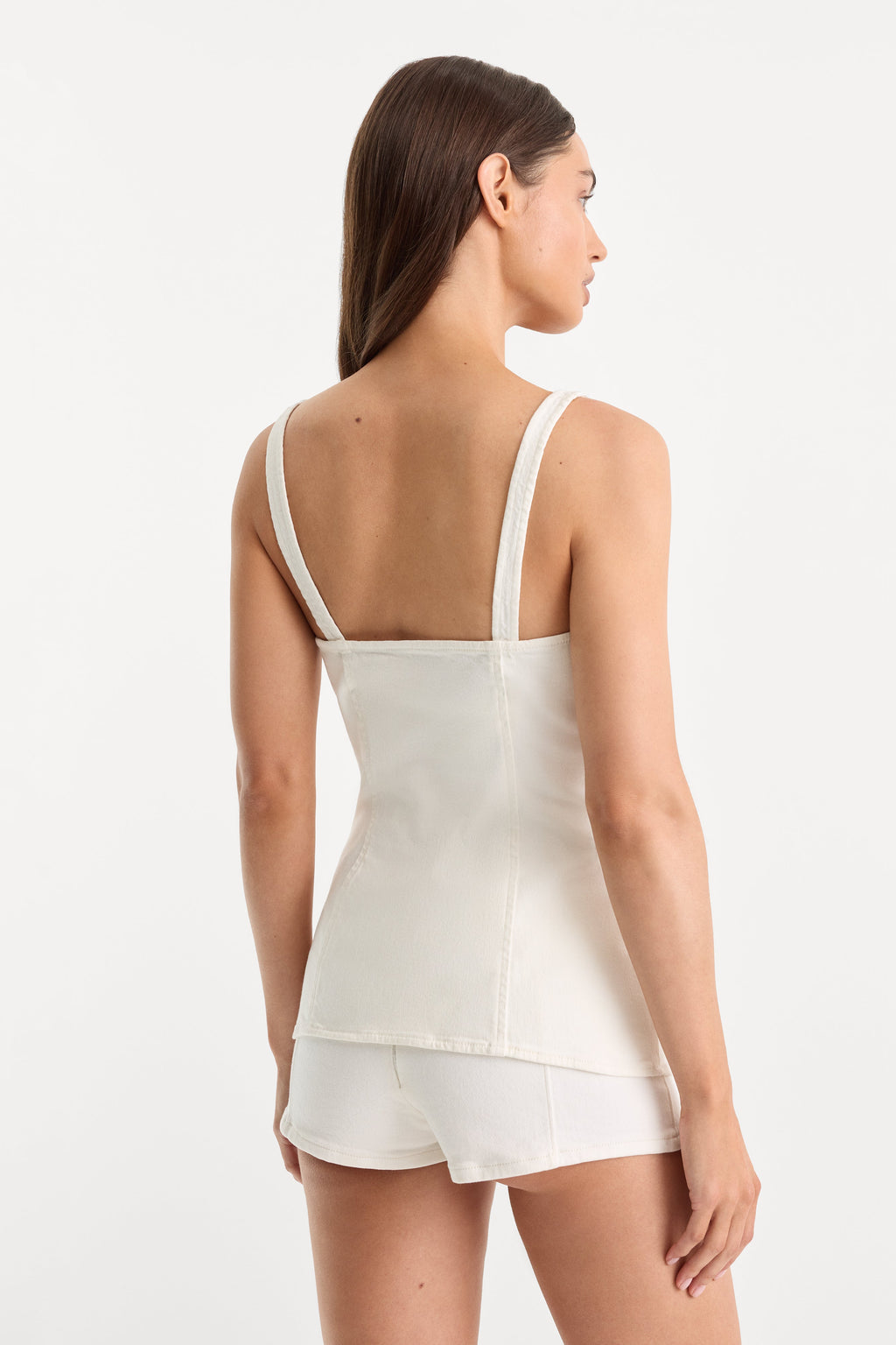 Premium SLEEVELESS DENIM BUTTON FRONT TOP COTTON WHITE