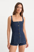 Premium SLEEVELESS DENIM BUTTON FRONT TOP INDIGO1169