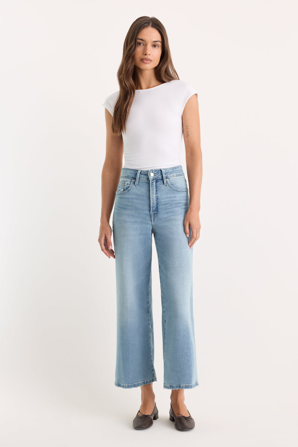 Premium SOFT TECH GOOD WAIST PALAZZO CROPPED JEANS INDIGO1225