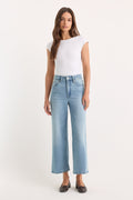 Premium SOFT TECH GOOD WAIST PALAZZO CROPPED JEANS INDIGO1225
