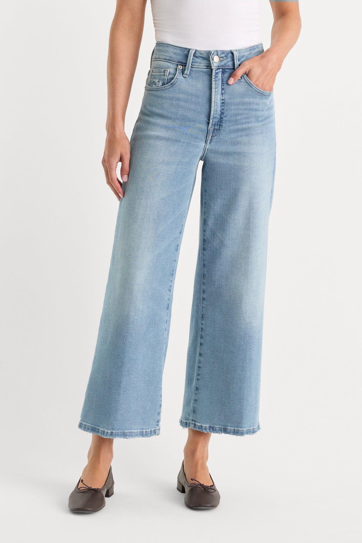 Premium SOFT TECH GOOD WAIST PALAZZO CROPPED JEANS INDIGO1225