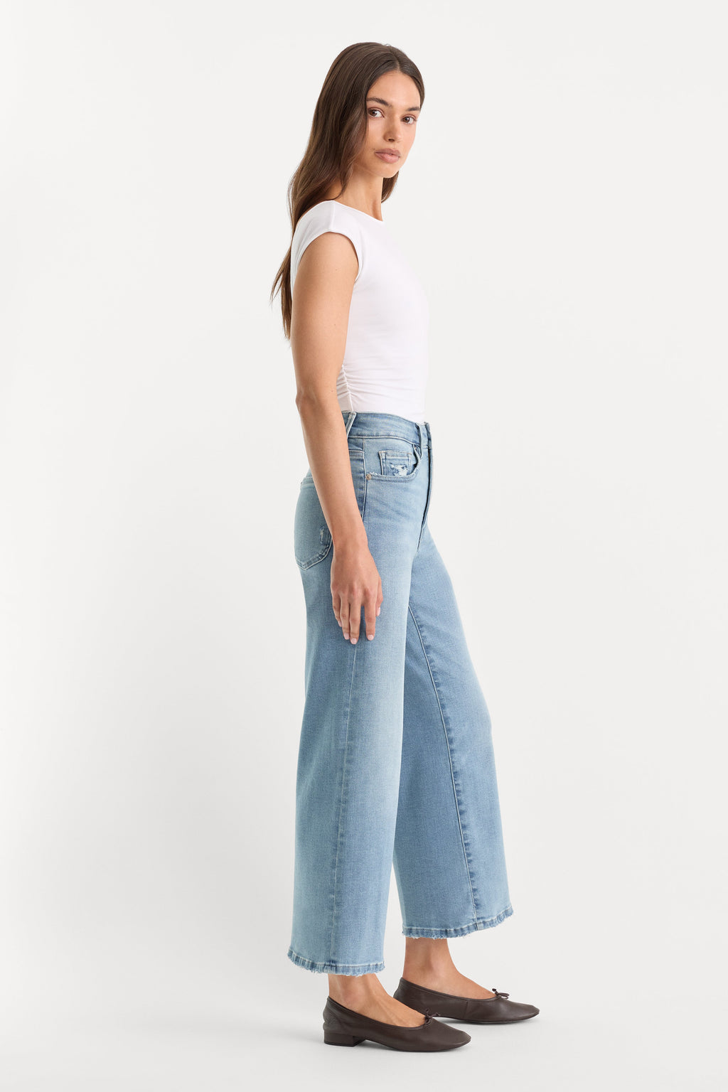 Premium SOFT TECH GOOD WAIST PALAZZO CROPPED JEANS INDIGO1225
