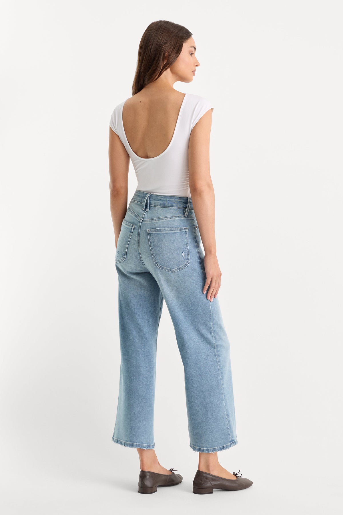 Premium SOFT TECH GOOD WAIST PALAZZO CROPPED JEANS INDIGO1225