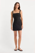 Premium THE STRUCTURED LINEN MINI DRESS BLACK