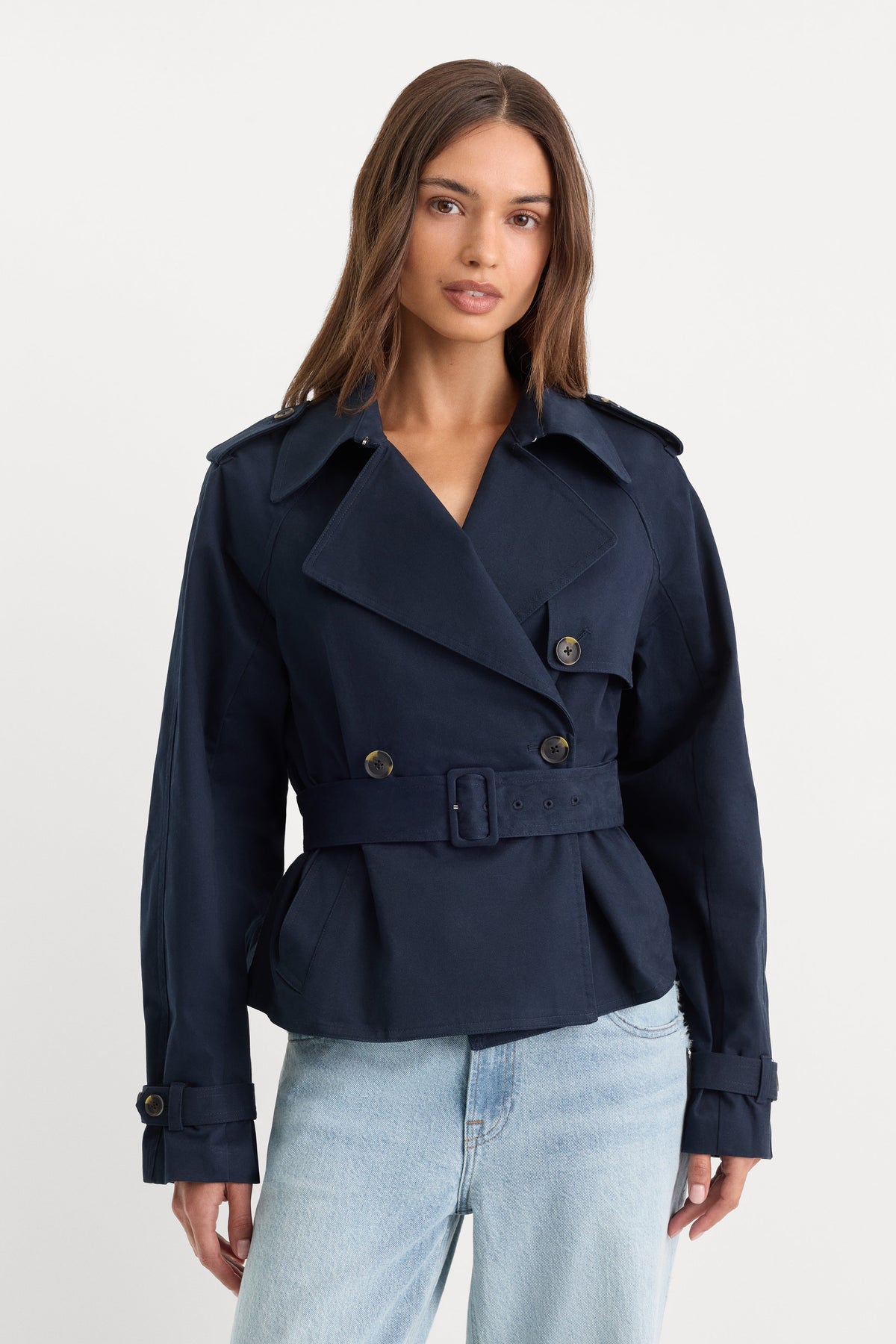 Premium THE CROPPED TRENCH JACKET NEW NAVY002