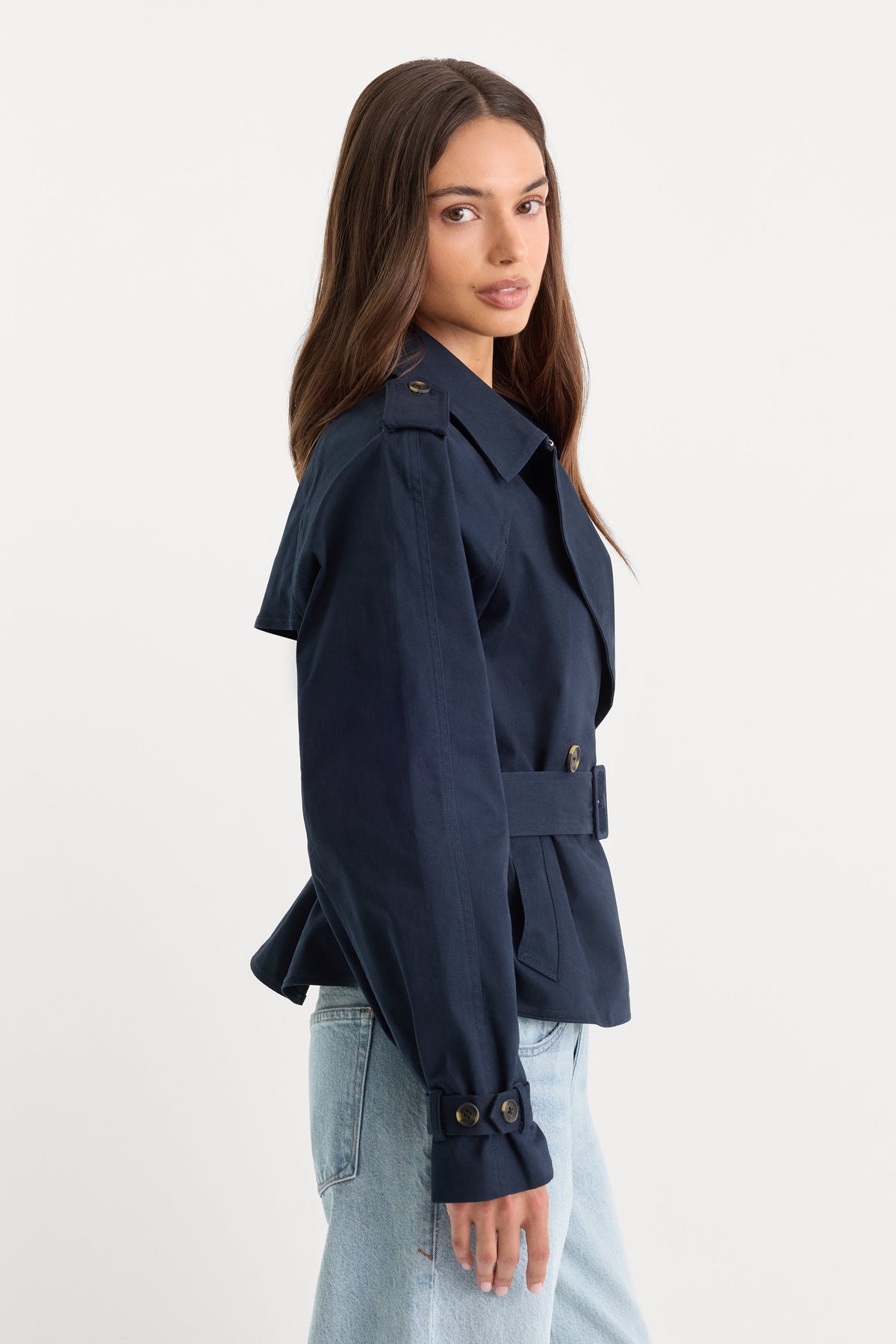 Premium THE CROPPED TRENCH JACKET NEW NAVY002
