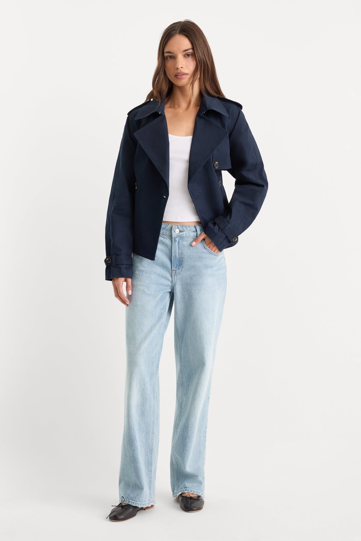 Premium THE CROPPED TRENCH JACKET NEW NAVY002