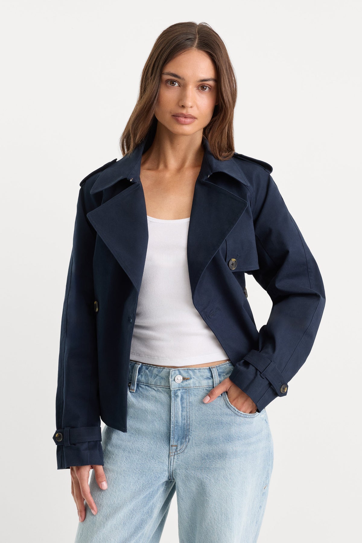 Premium THE CROPPED TRENCH JACKET NEW NAVY002