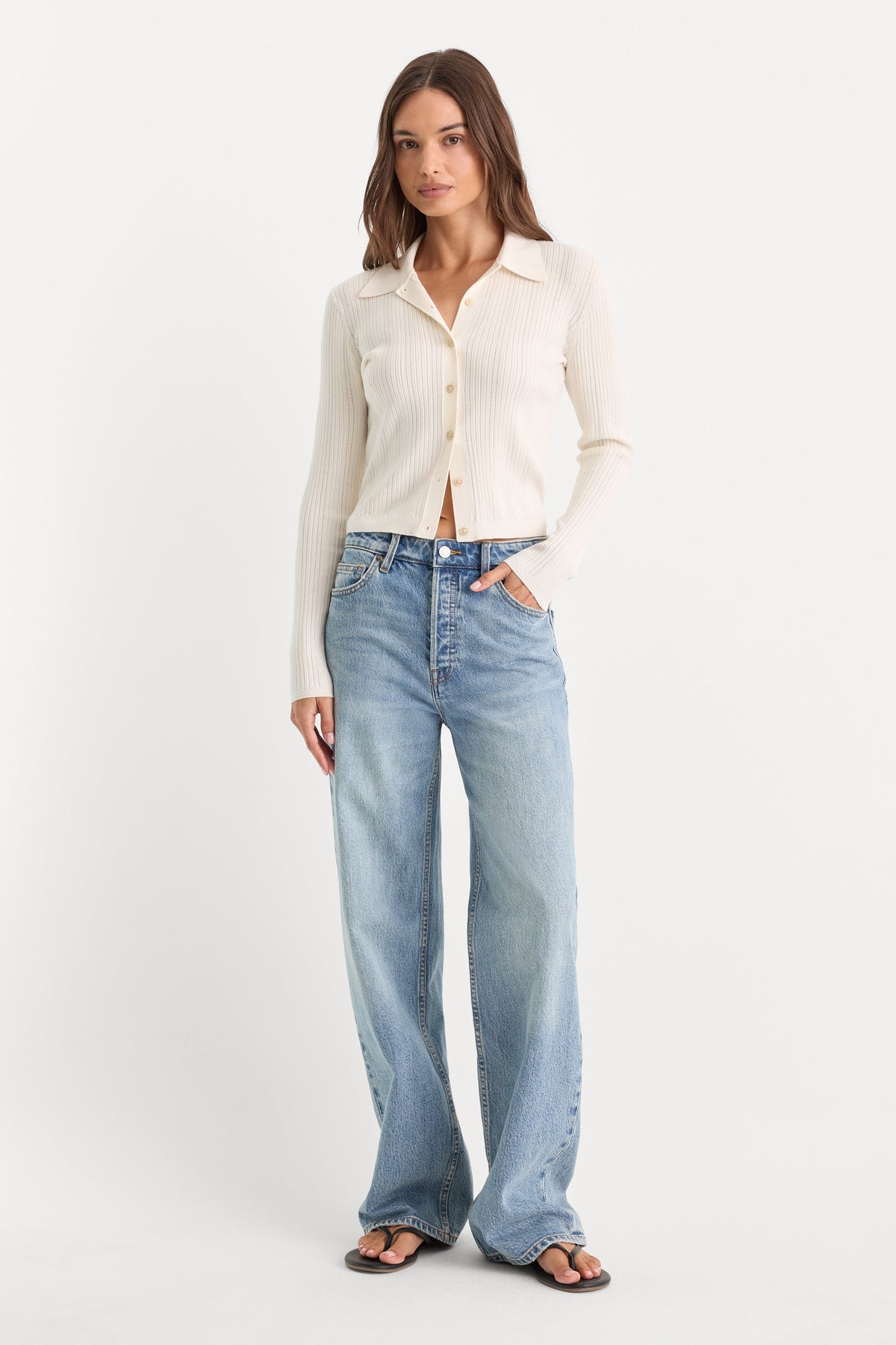 Premium THE LADDER RIB CARDIGAN CHALK