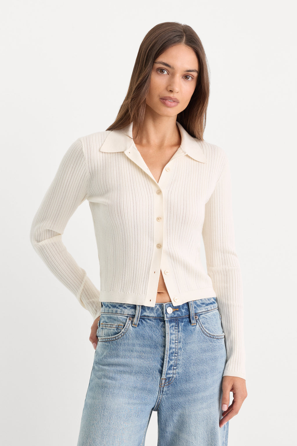 Premium THE LADDER RIB CARDIGAN CHALK