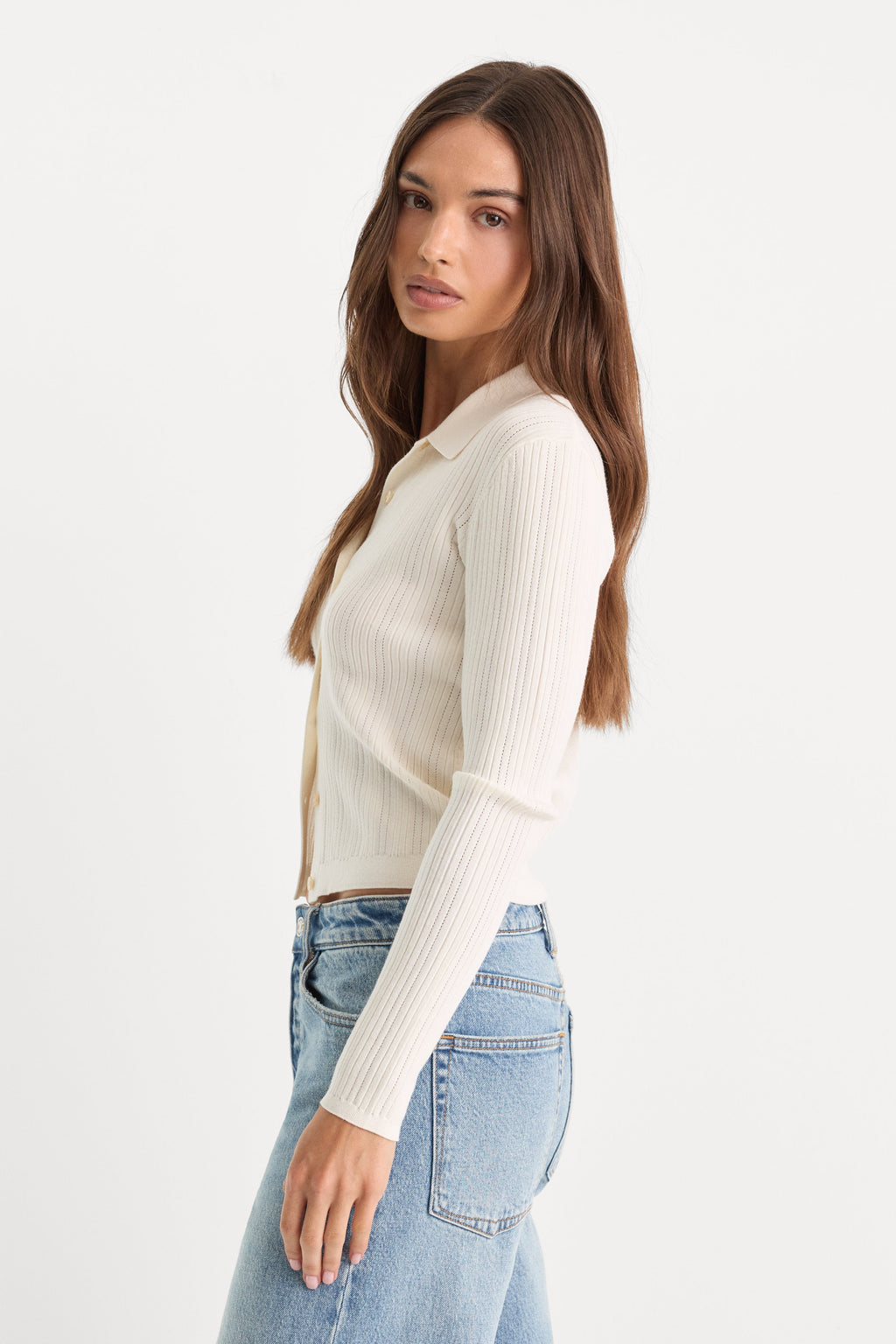 Premium THE LADDER RIB CARDIGAN CHALK